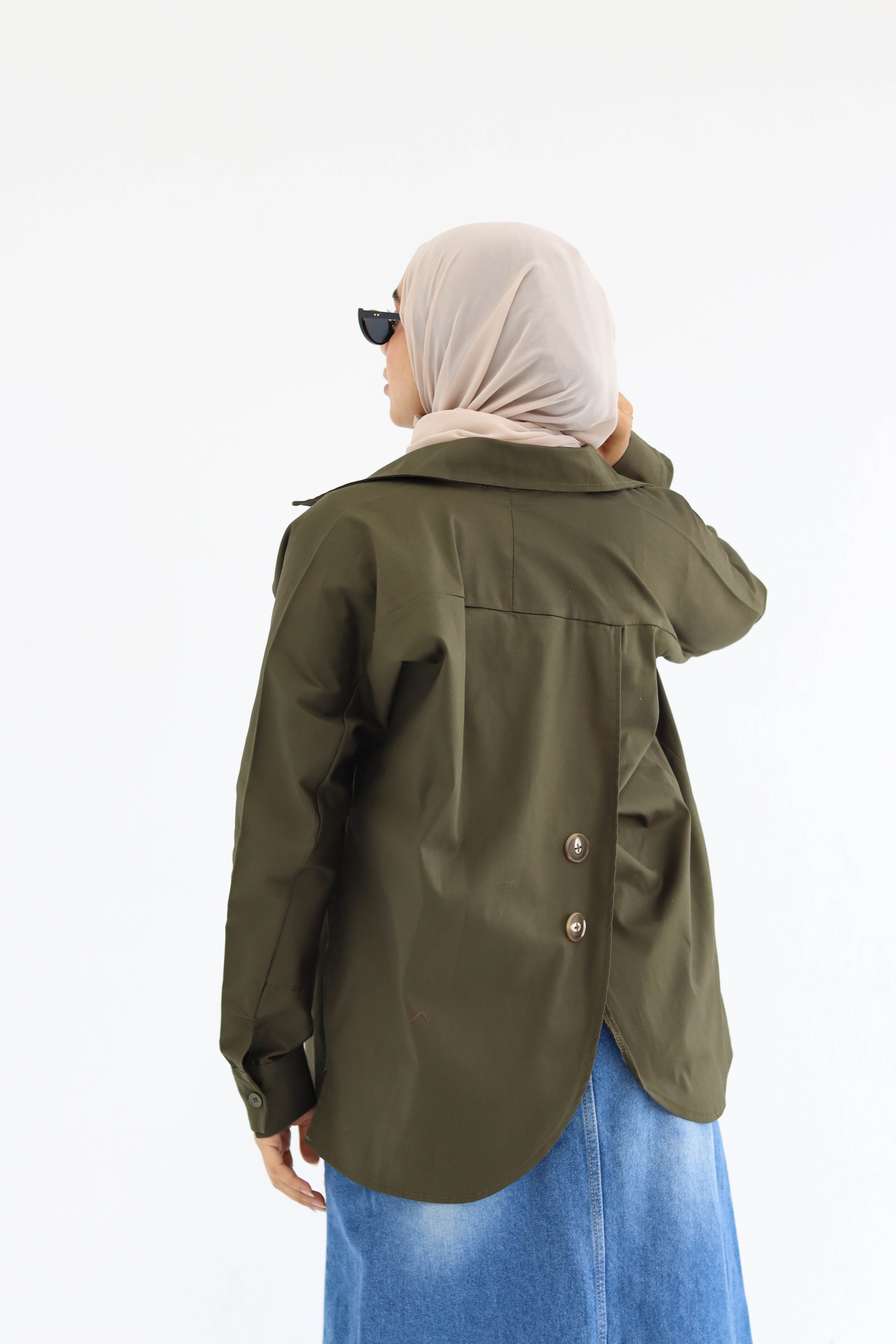 Short Zippered Gabardine Jacket