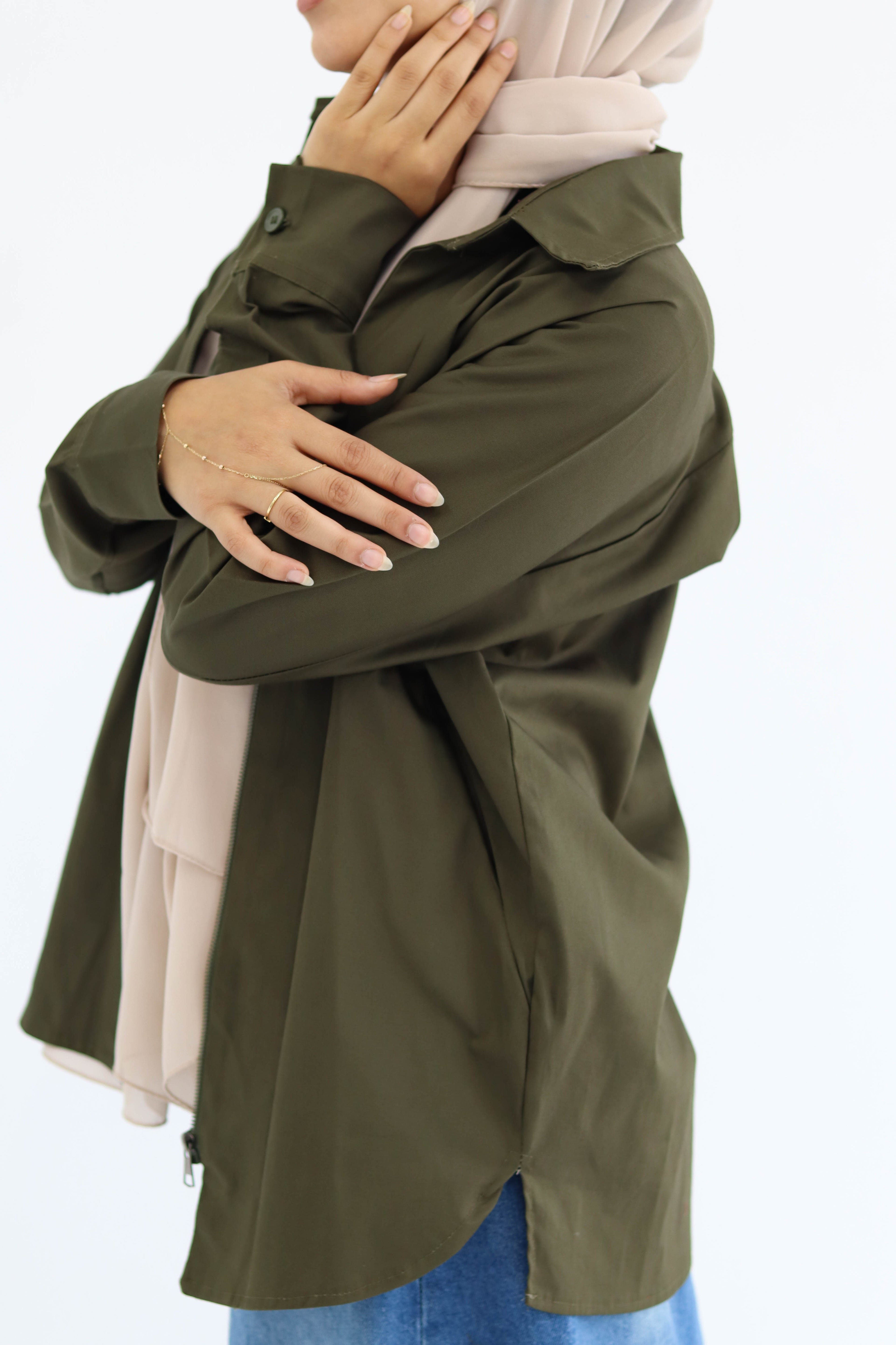 Short Zippered Gabardine Jacket