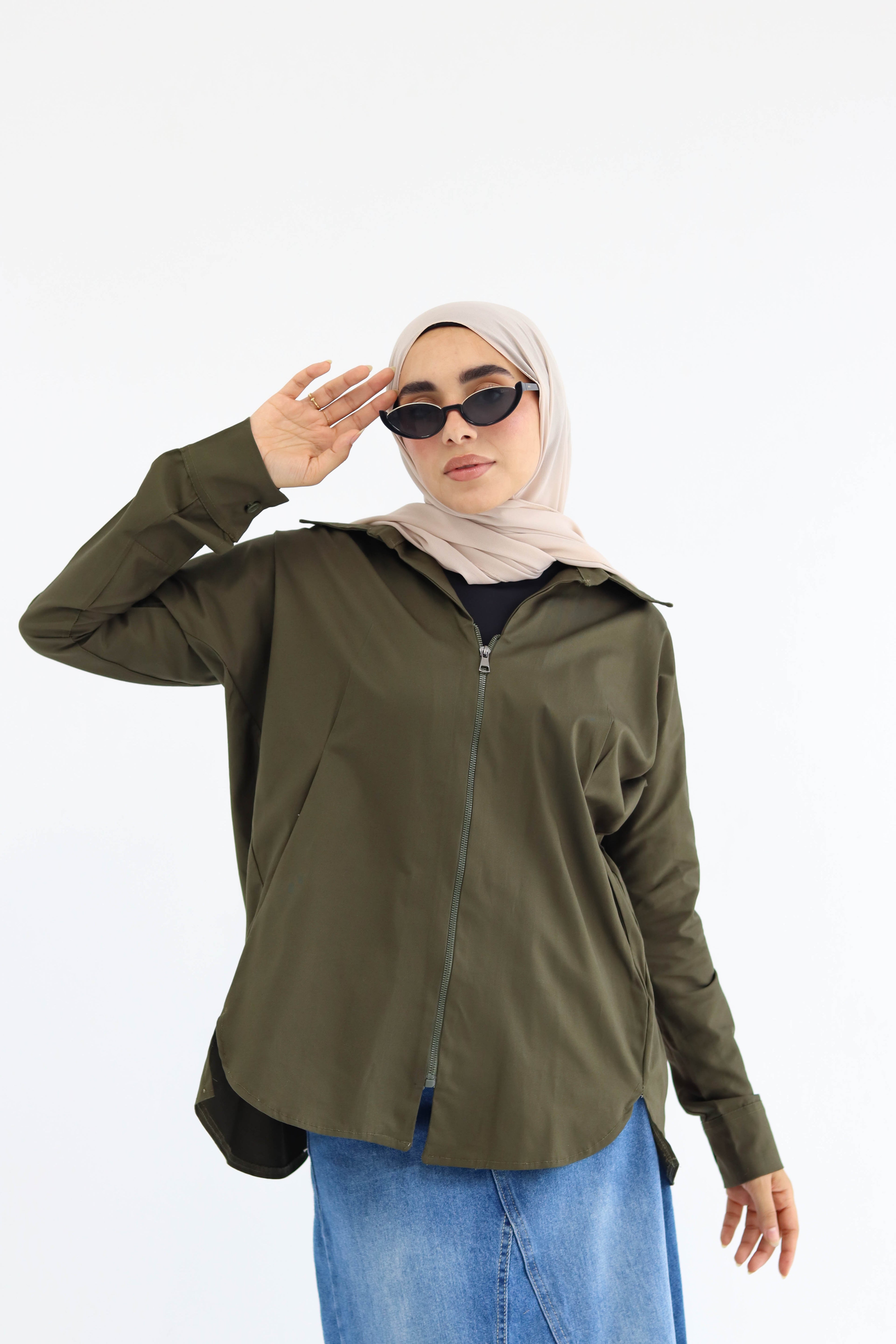 Short Zippered Gabardine Jacket