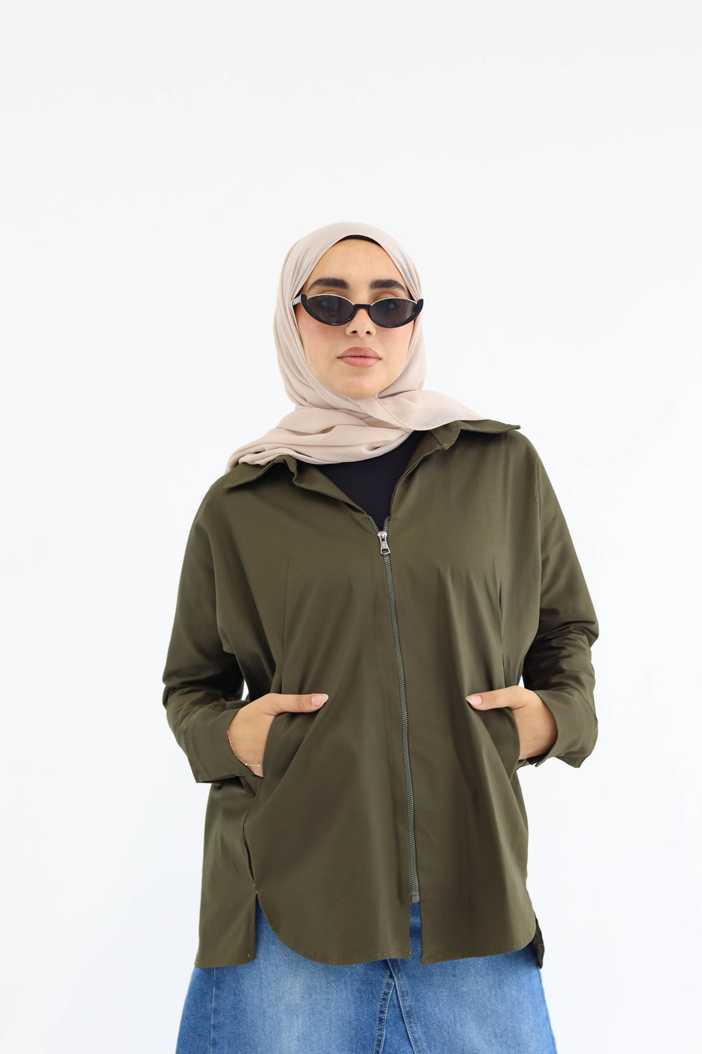 Short Zippered Gabardine Jacket