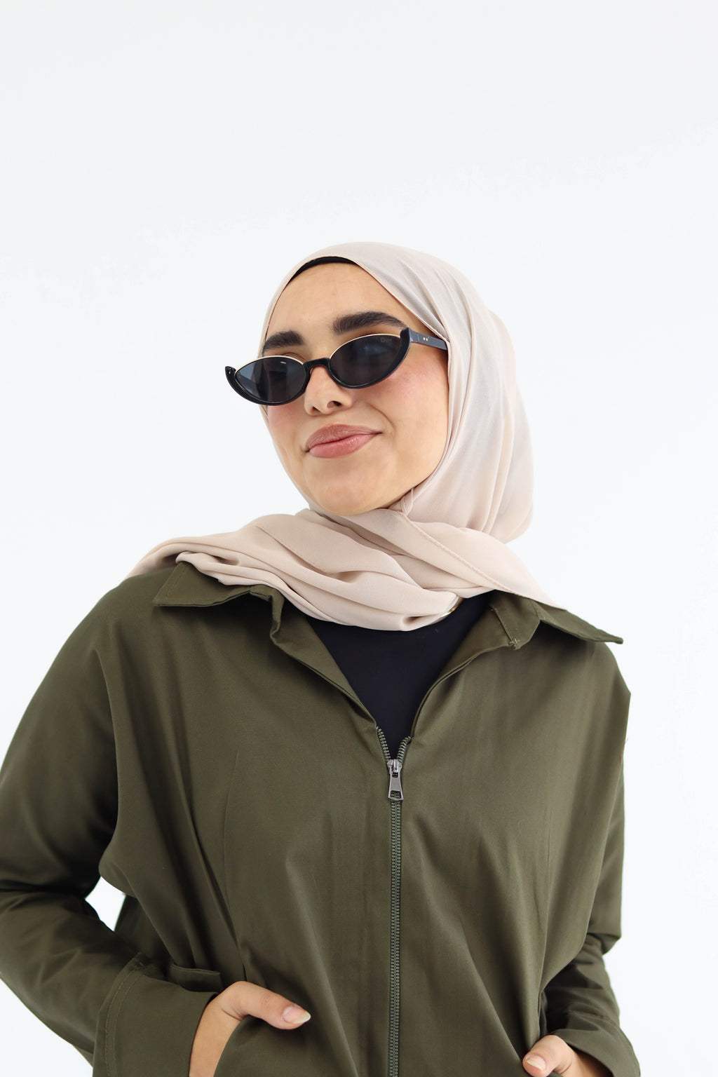 Short Zippered Gabardine Jacket