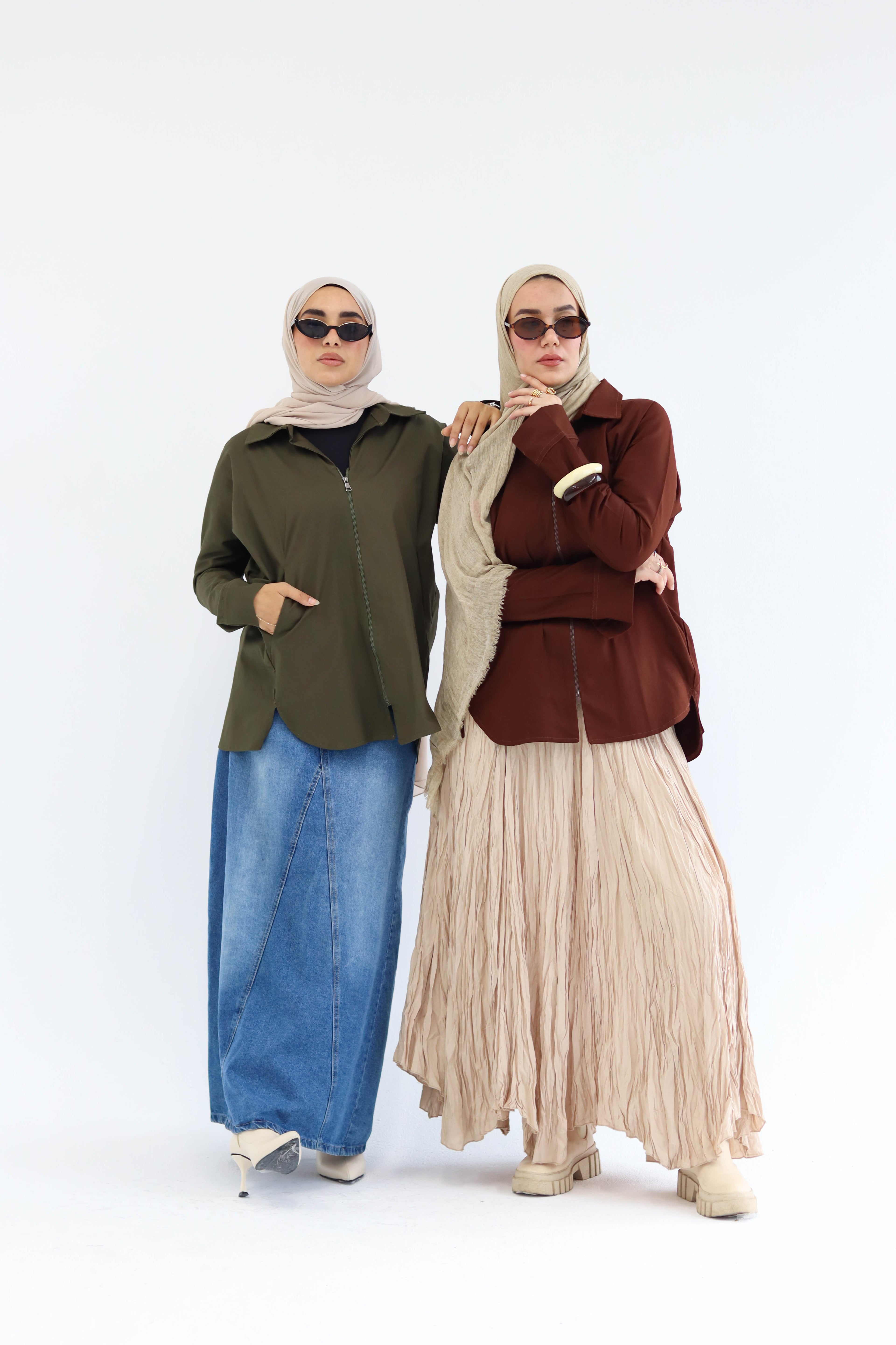 Short Zippered Gabardine Jacket