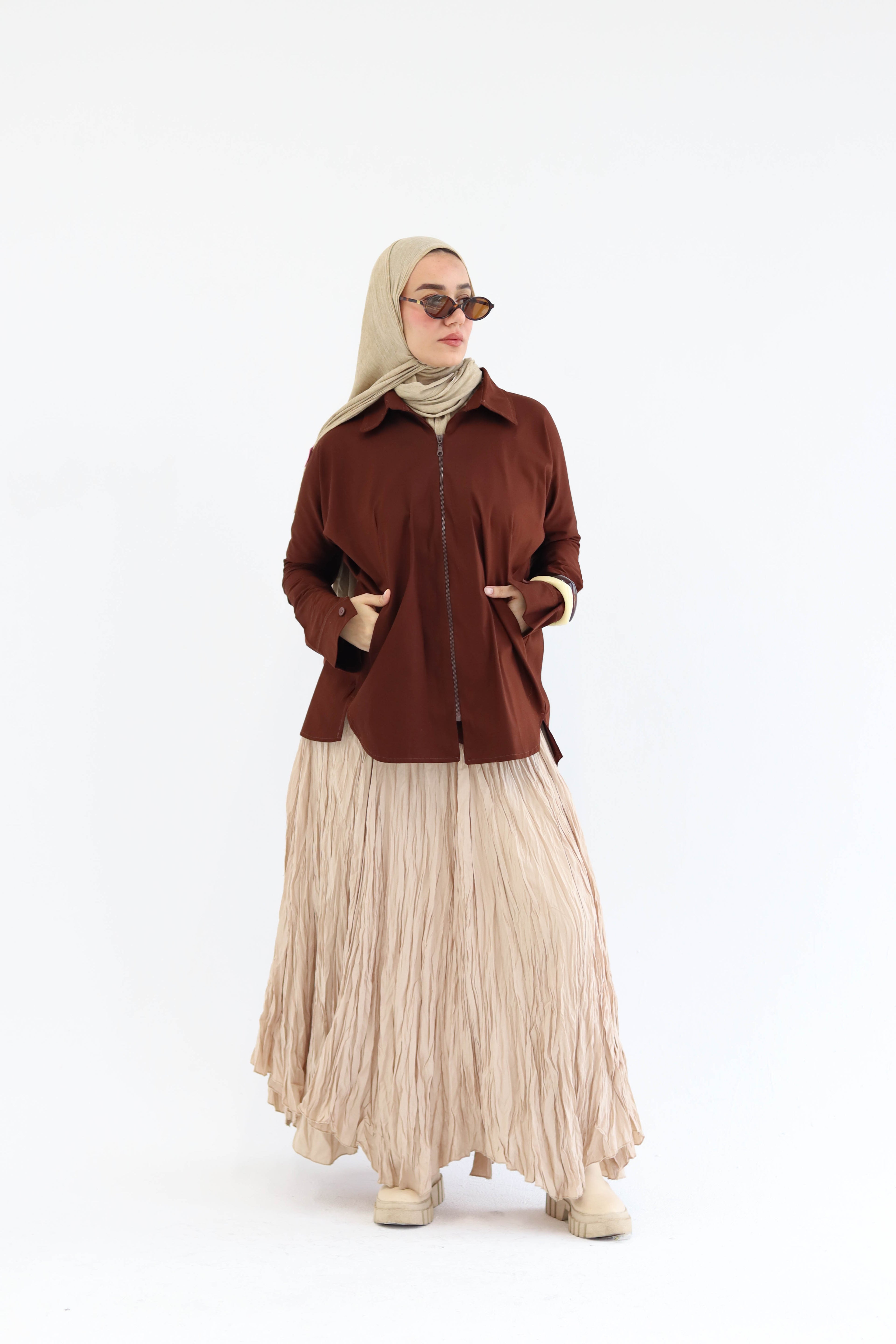 Short Zippered Gabardine Jacket