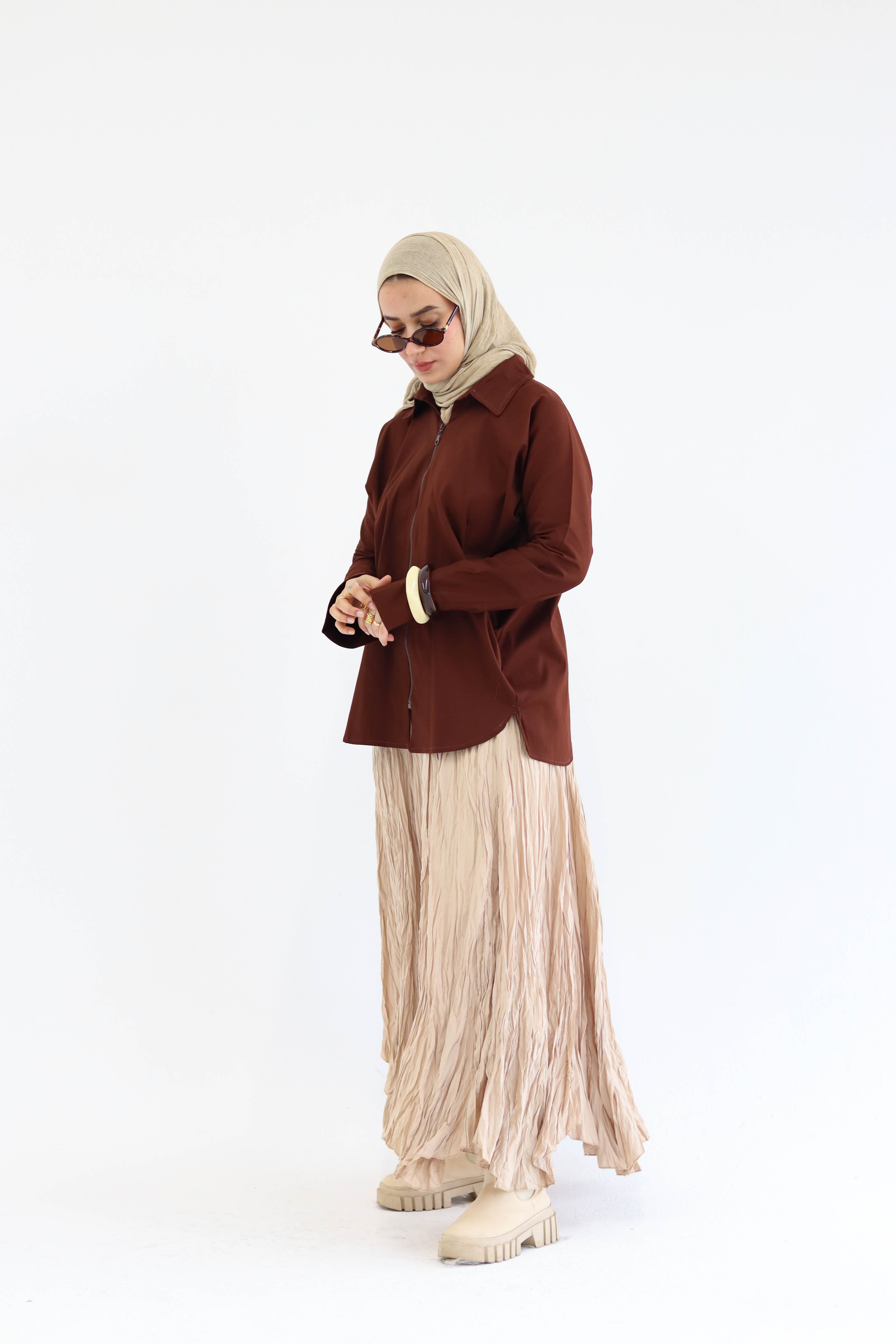 Short Zippered Gabardine Jacket