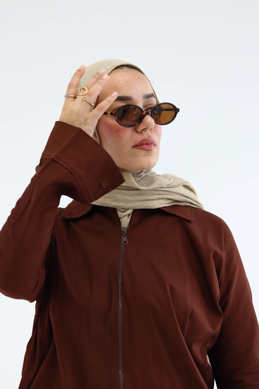 Short Zippered Gabardine Jacket