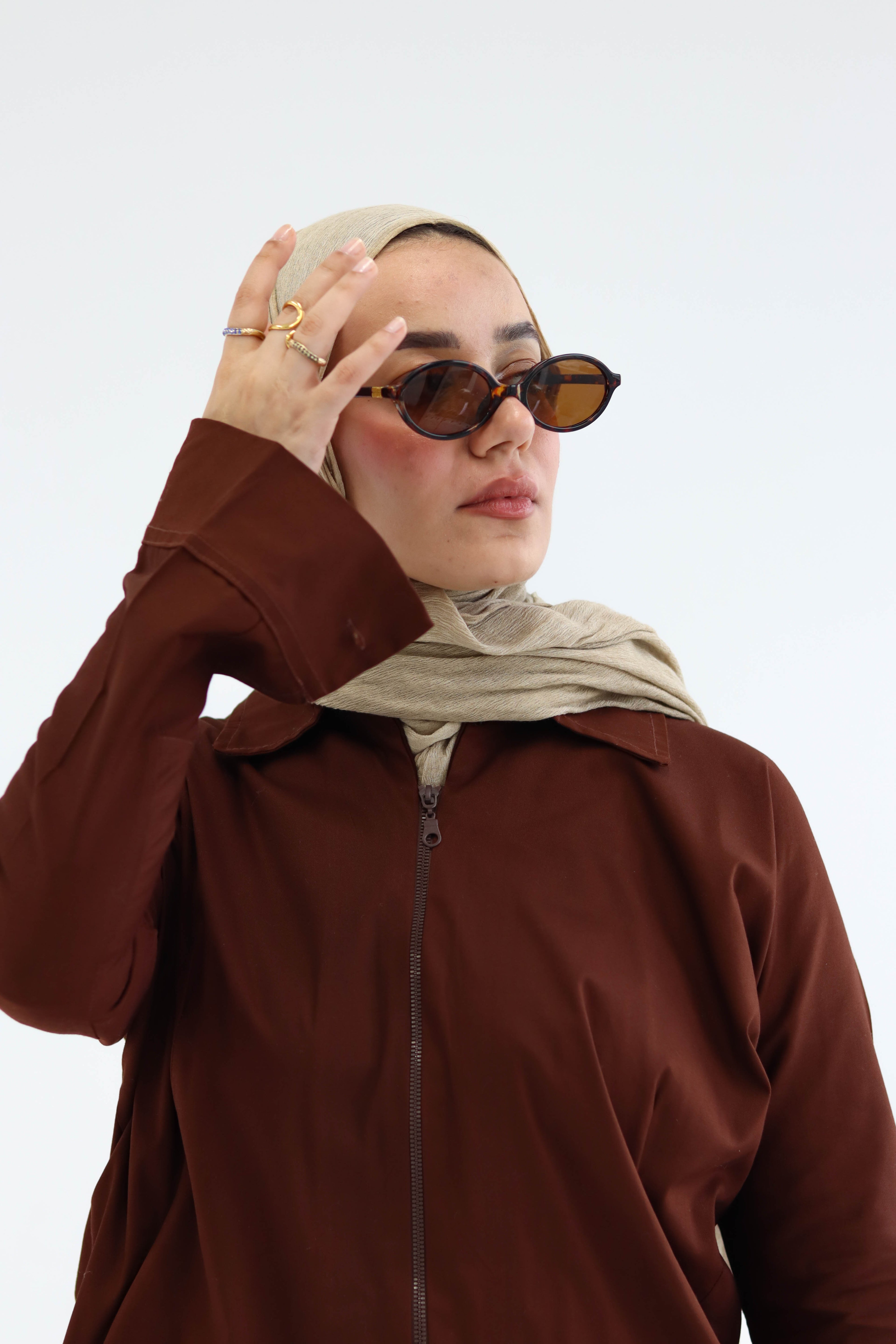 Short Zippered Gabardine Jacket