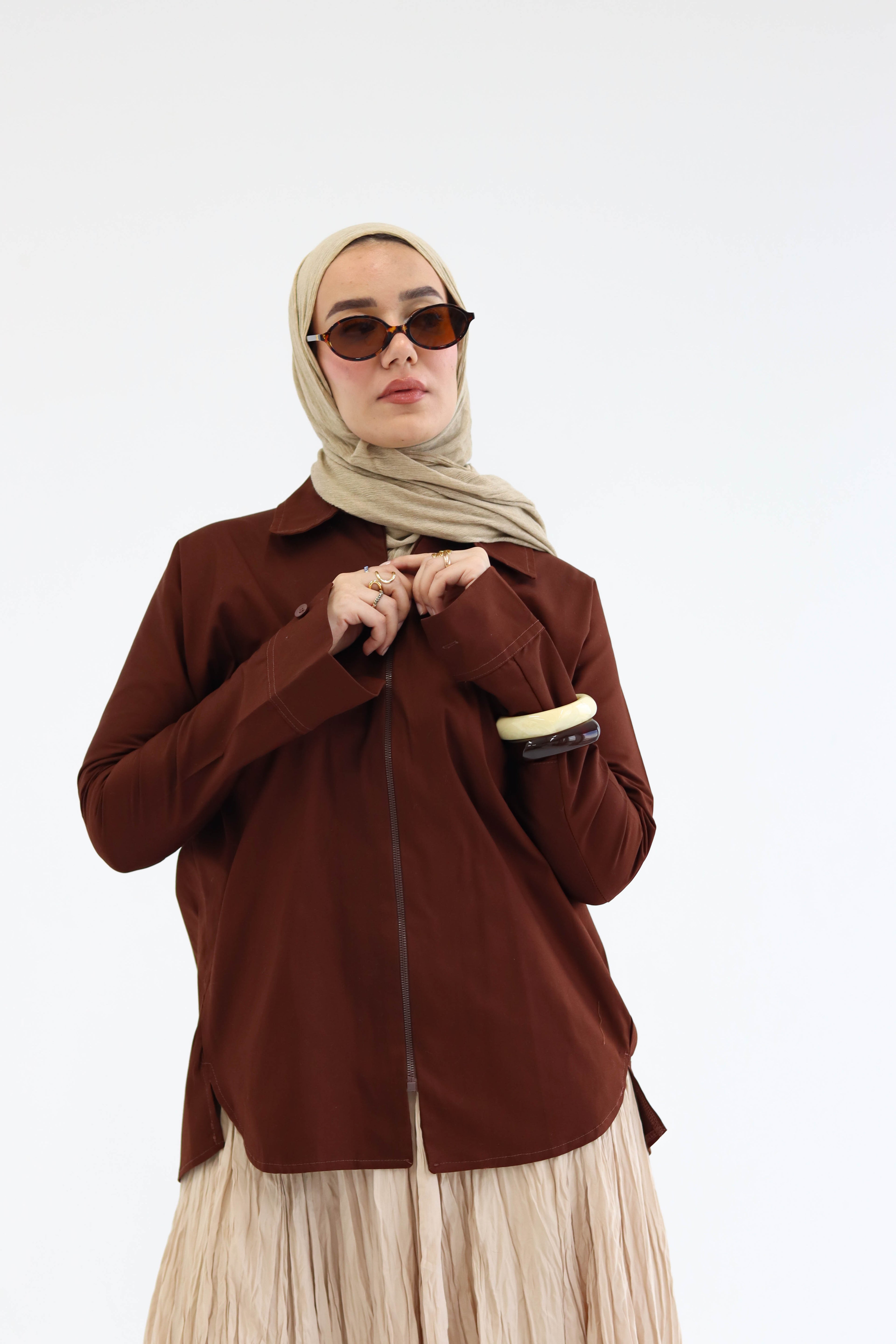 Short Zippered Gabardine Jacket