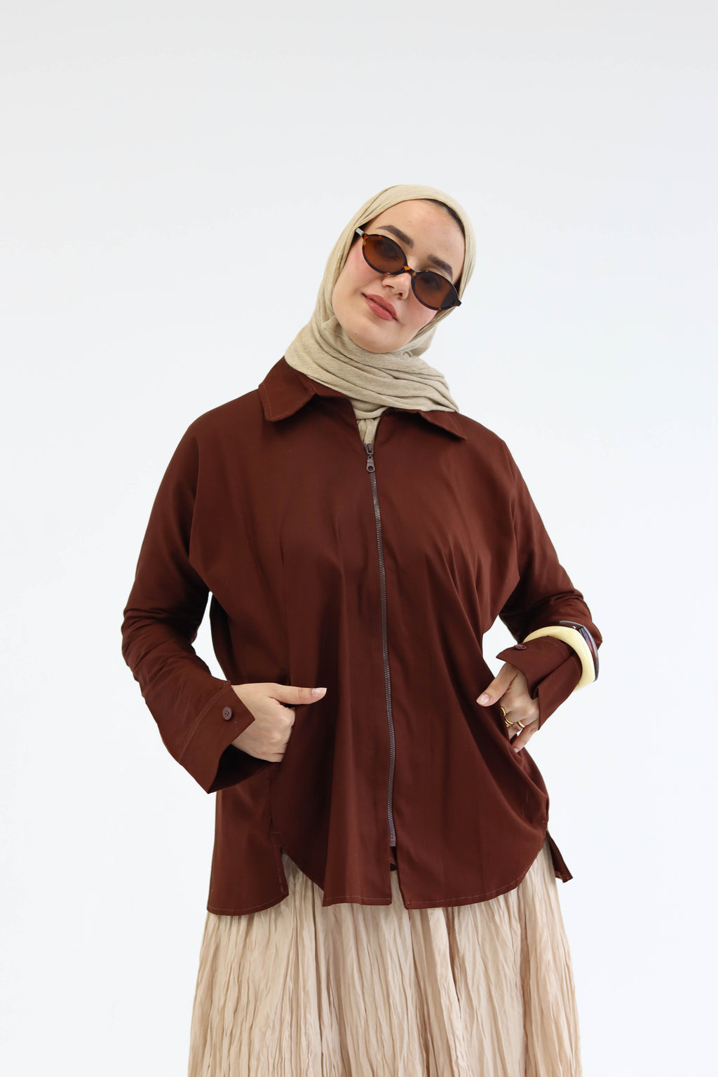 Short Zippered Gabardine Jacket